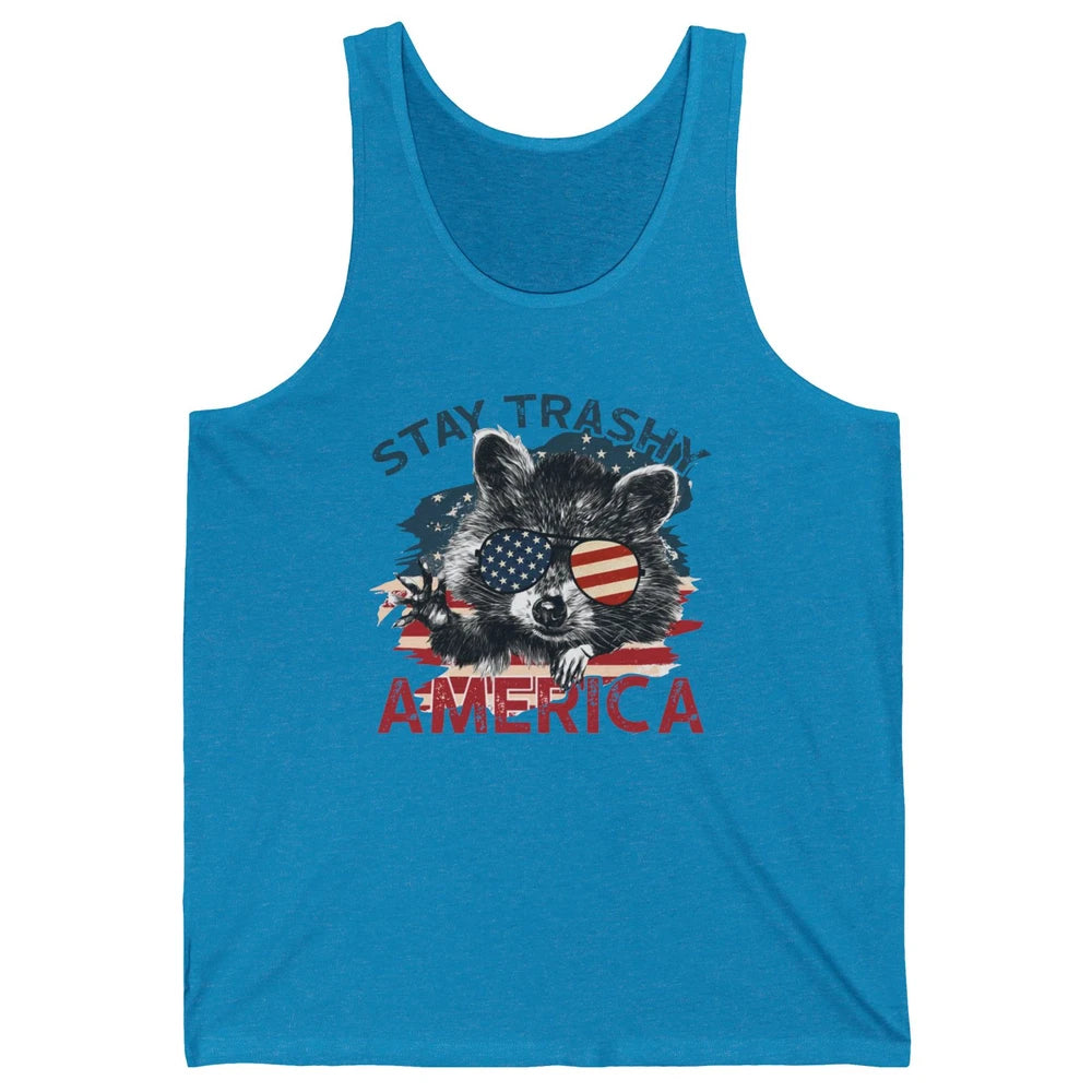 Raccoon US Flag Glasses Stay Trashy America Patriot Racoon Unisex Jersey Tank