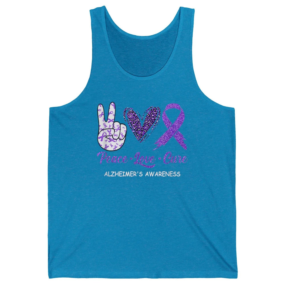 Peace Love Cure Purple Ribbon Alzheimer Disease Awareness Unisex Jersey Tank