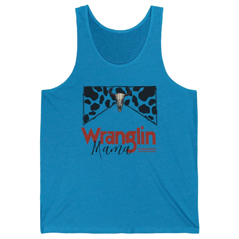 Retro Cowhide Bull Skull Wrangling Mama Western Country Girl Unisex Jersey Tank