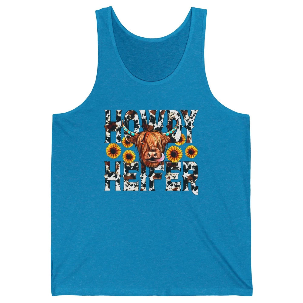 Sunflower Highland Cow Howdy Heifer Western Country Cowboy Unisex Jersey Tank