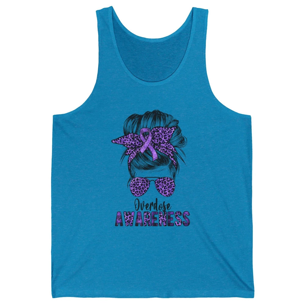 Overdose Awareness Messy Hair Bun Purple Leopard Warrior Unisex Jersey Tank
