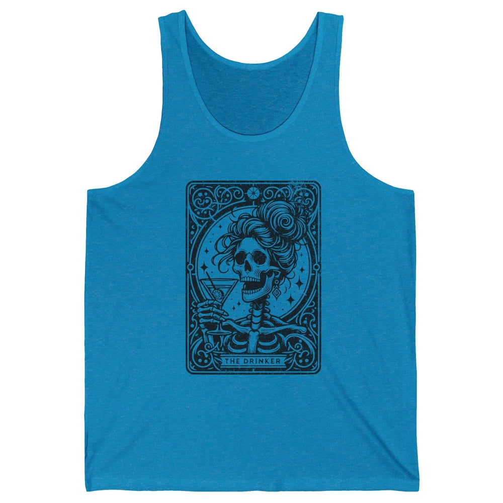 Skeleton The Drinker Tarot Card Halloween Drunk Mom Drinking Unisex Jersey Tank