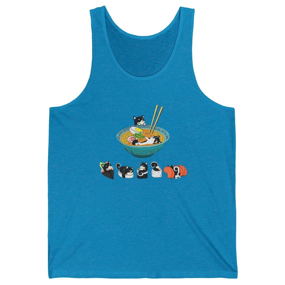 Funny Black Shiba Inu Sushi Ramen Bowl Japanese Kawaii Dog Unisex Jersey Tank