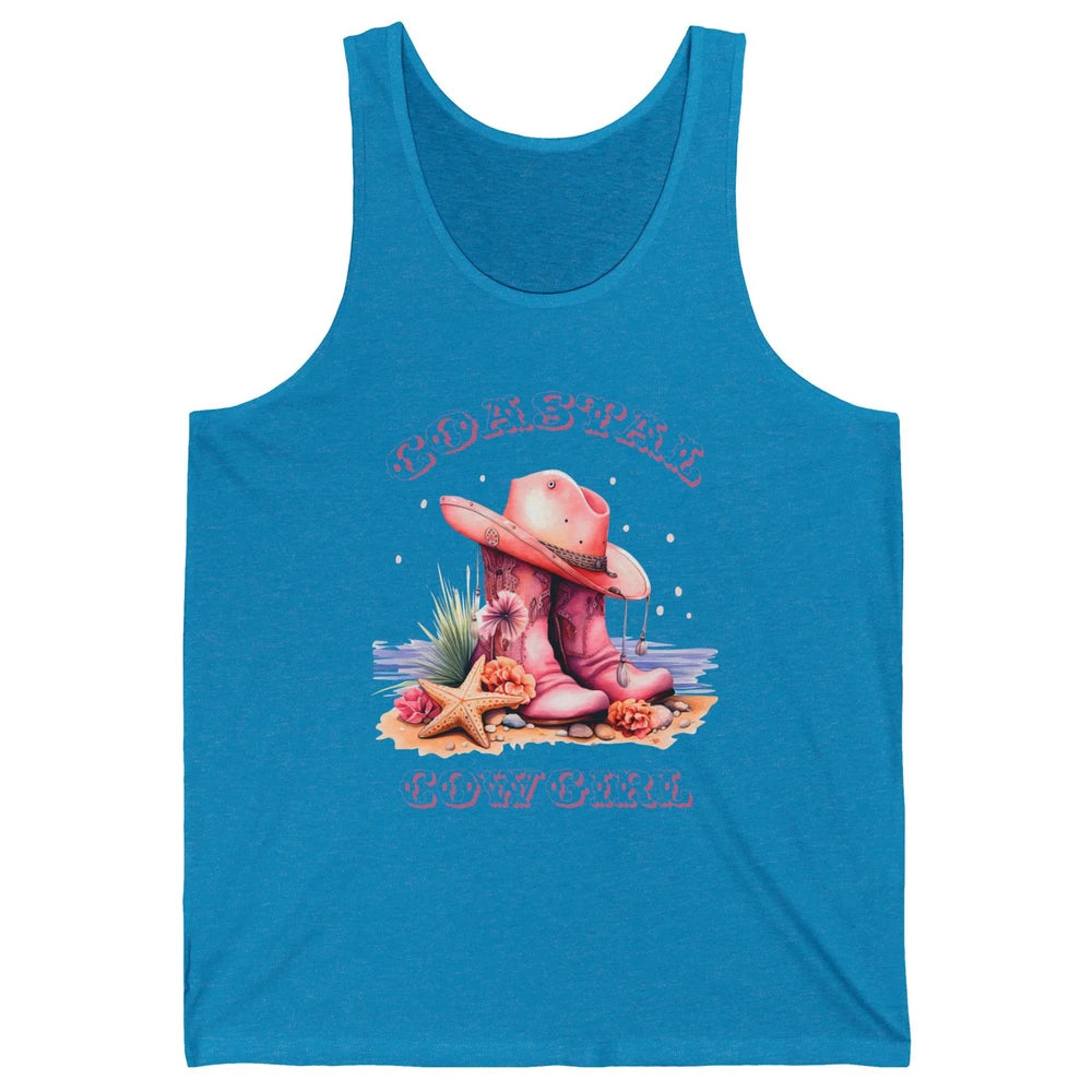 Retro Cowgirl Boots Coastal Cowgirl Western Country Beach Unisex Jersey Tank