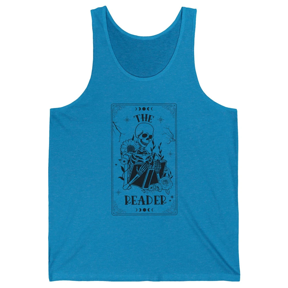 The Reader Skeleton Tarot Card Halloween Reader Book Lovers Unisex Jersey Tank