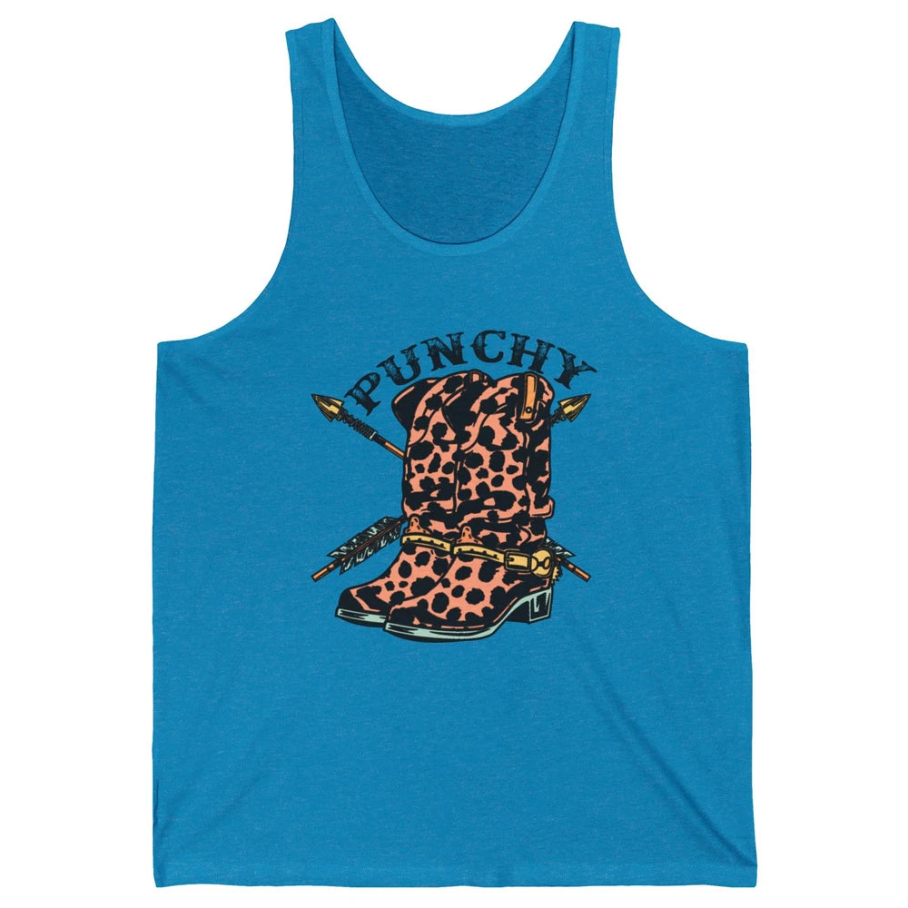 Retro Cowgirl Boots Leopard Punchy Western Country Cowboy Unisex Jersey Tank