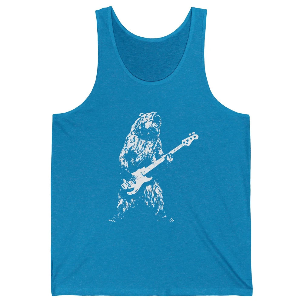 Retro Bear Playing Bass Guitar Bear Guitarist Music Lovers Unisex Jersey Tank