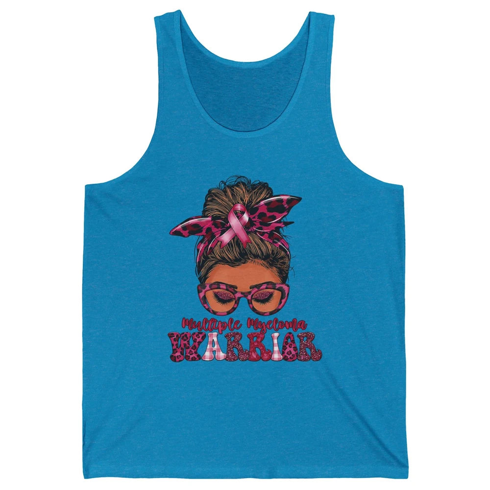 Multiple Myeloma Cancer Warrior Leopard Messy Hair Bun Woman Unisex Jersey Tank