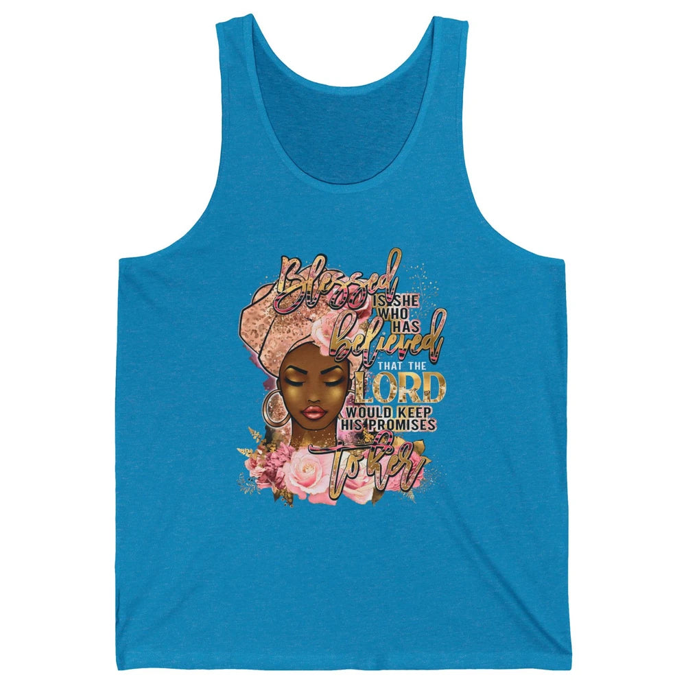 Afro Woman Blessed Is She Who Believed God African Christian Unisex Jersey Tank
