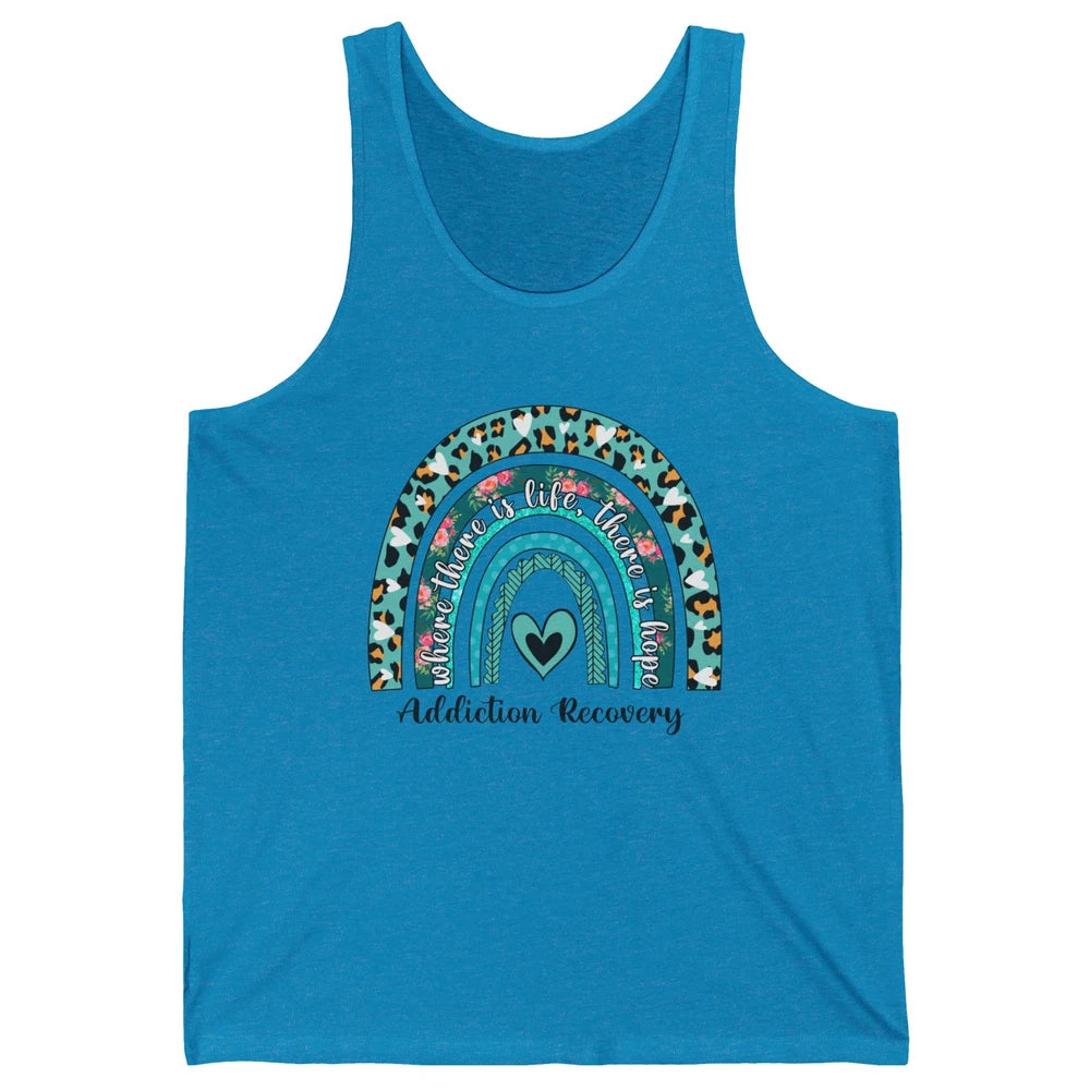 Addiction Recovery Awareness Rainbow Ribbon Blue Leopard Unisex Jersey Tank