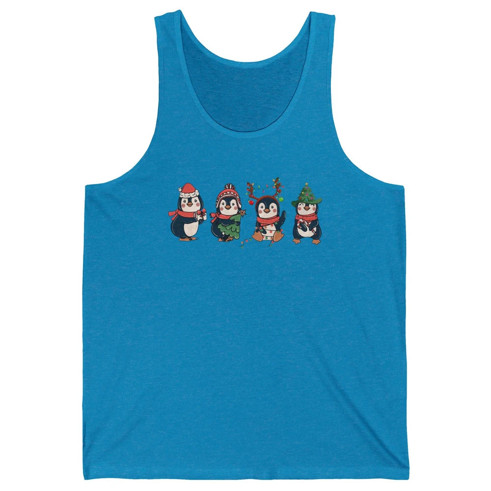 Penguin Merry Christmas Cute Penguin Xmas Lights Winter Unisex Jersey Tank