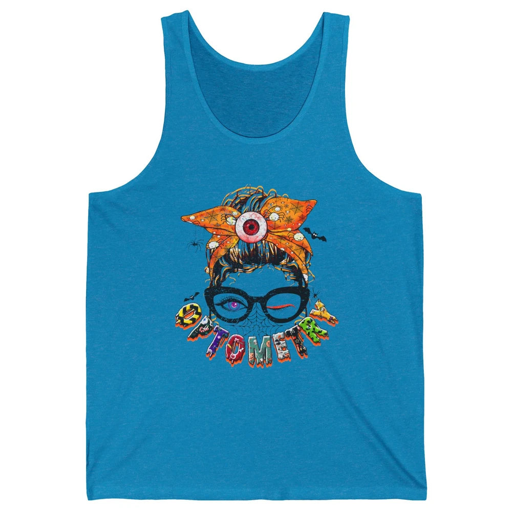 Optometry Messy Bun Glasses Halloween Optometrist Optician Unisex Jersey Tank