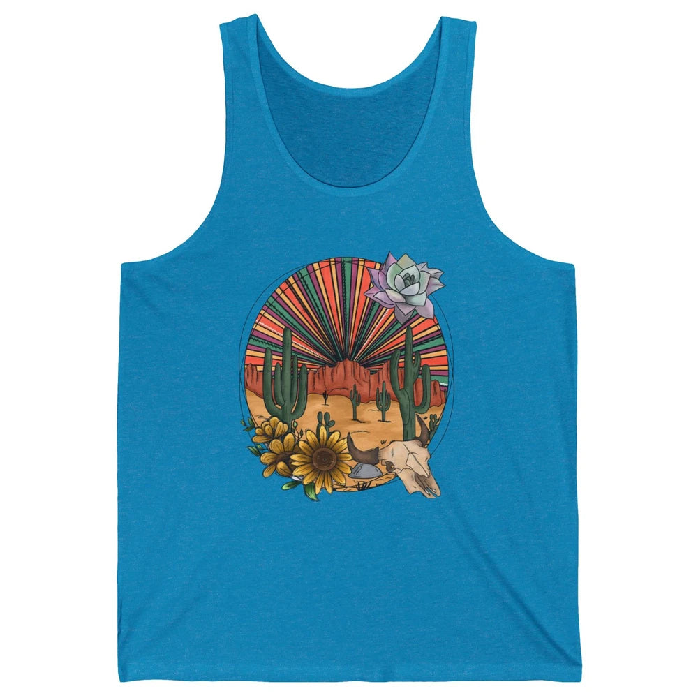Retro Desert Western Cowboy Boho Skull Cactus Country Cowboy Unisex Jersey Tank