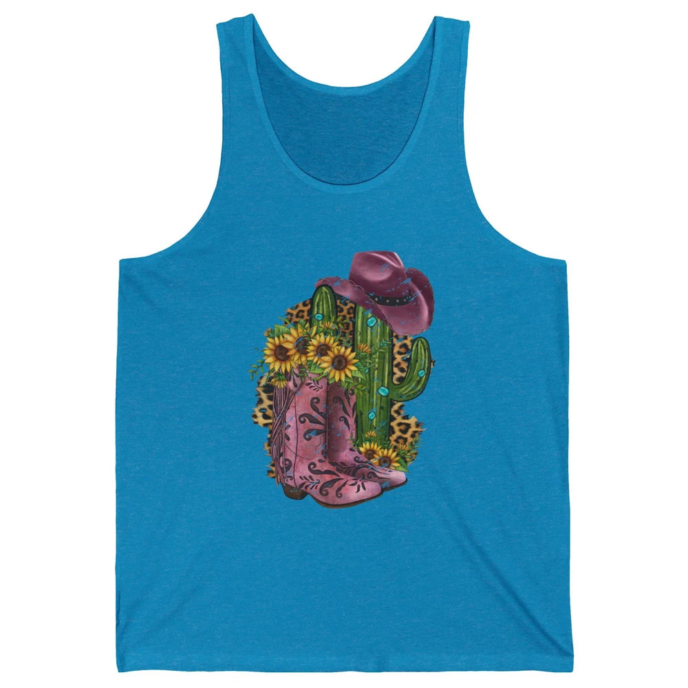 Retro Cowboy Boots & Hat Sunflower Let's Go Girls Cowgirls Unisex Jersey Tank