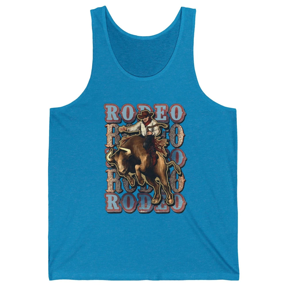Leopard Cowboy Bull Riding Rodeo Dad Western Country Cowboy Unisex Jersey Tank