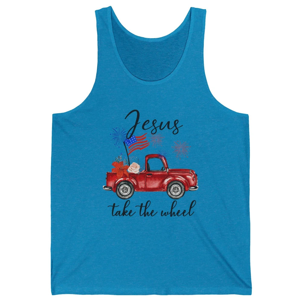 4th Of July Jesus Take The Wheel Red Truck Watercolor God Unisex Jersey Tank