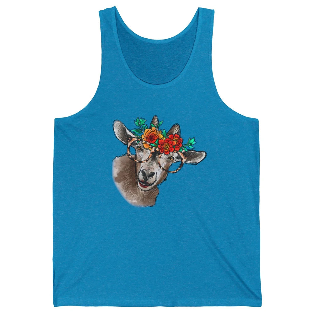 Retro Goat Glasses Flower Goat Girl Goat Lovers Gift Unisex Jersey Tank