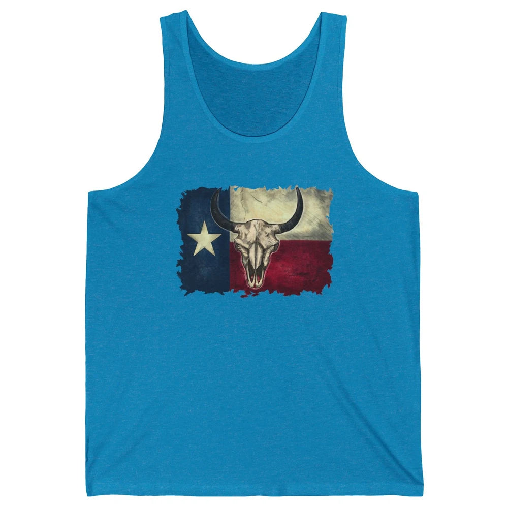 Retro Bull Skull Texas Map Western Country Cowboy Cowgirl Unisex Jersey Tank