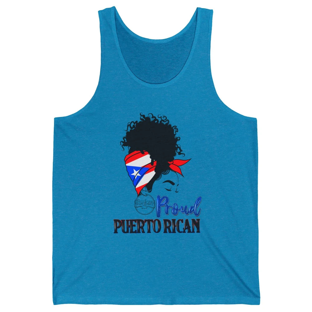 Proud Puerto Rican Afro Messy Bun Women Puerto Rico Flag Unisex Jersey Tank