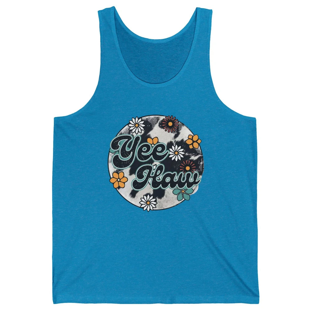 Retro Groovy Daisy Yee Haw Cowhide Western Country Cowgirl Unisex Jersey Tank