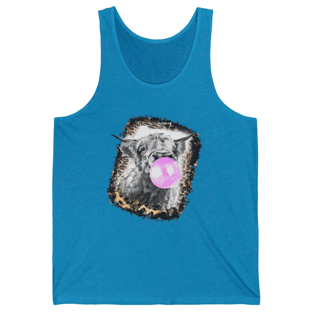 Retro Highland Cow Leopard Bubble Gum Western Farm Animals Unisex Jersey Tank