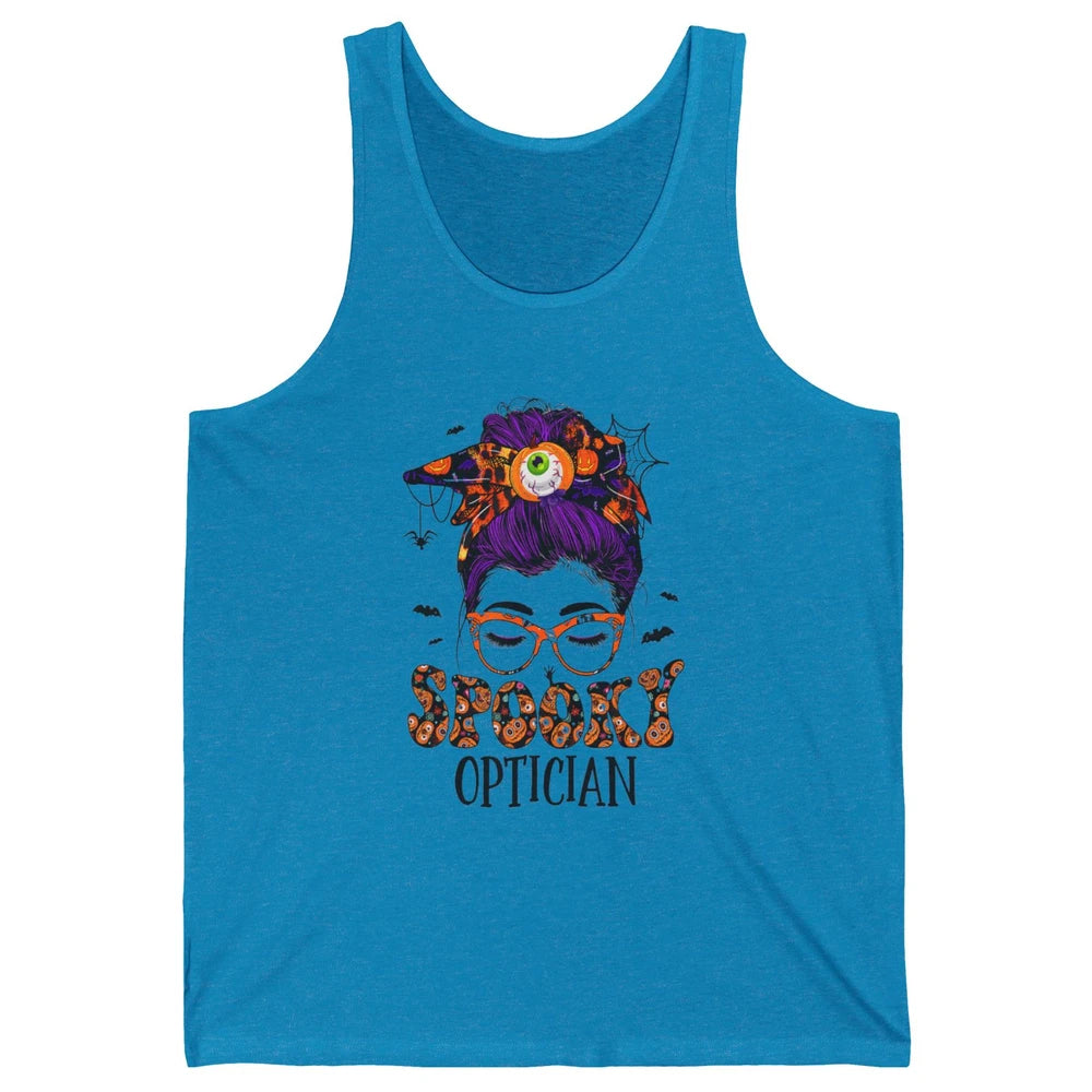 Optician Messy Hair Bun Eye Glasses Halloween Spooky Season Unisex Jersey Tank