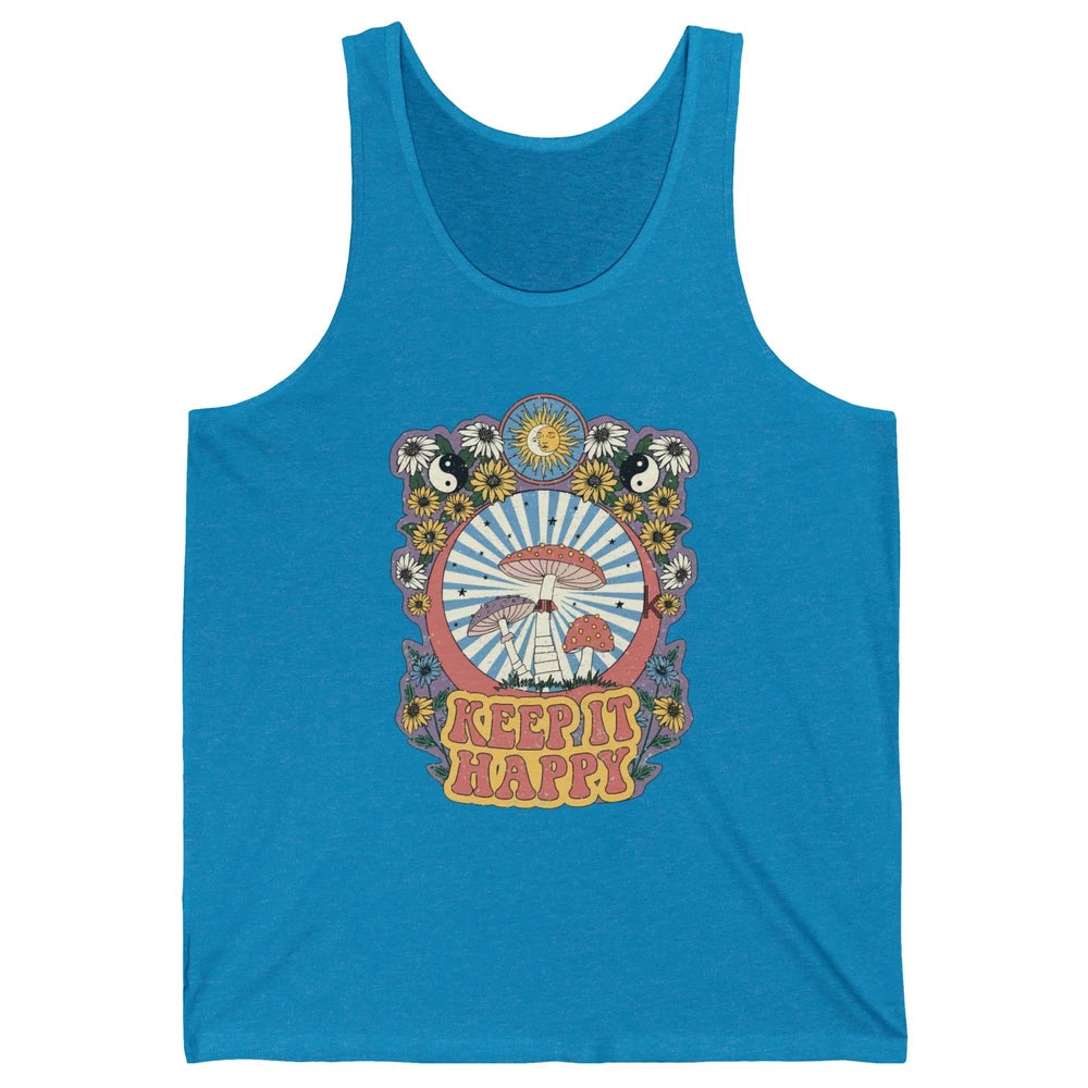 Retro Groovy Keep It Happy Mushroom Daisy Sun Positive Mind Unisex Jersey Tank