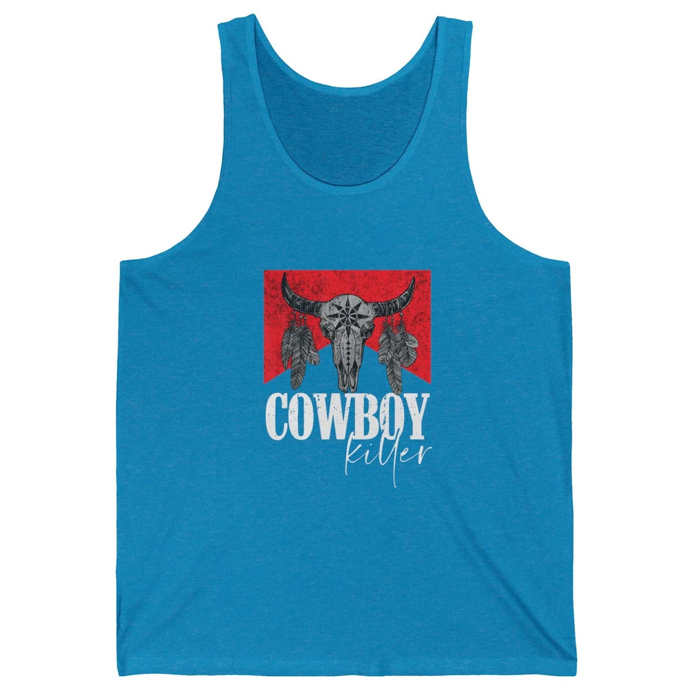 Retro Cow Skull Cowboy Killer Punchy Bull Western Country Unisex Jersey Tank