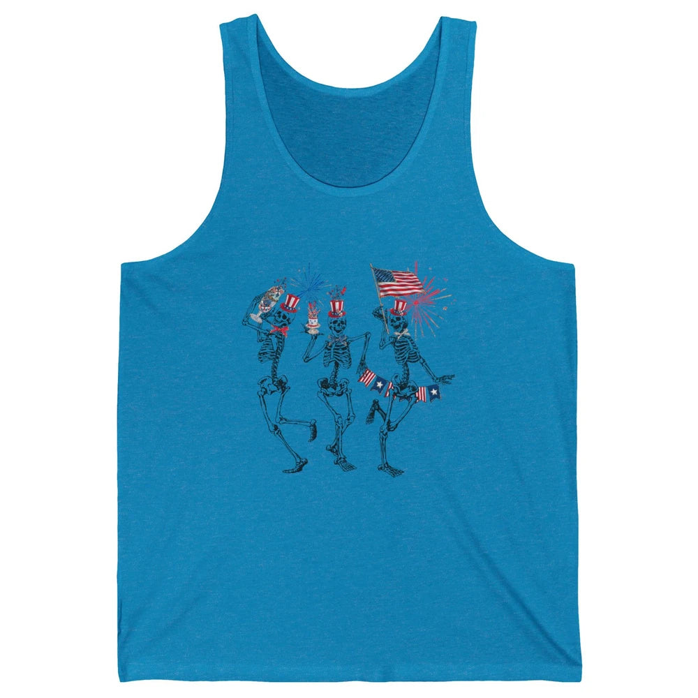 4th July Independence Day Dancing Skeletons America Flag Unisex Jersey Tank