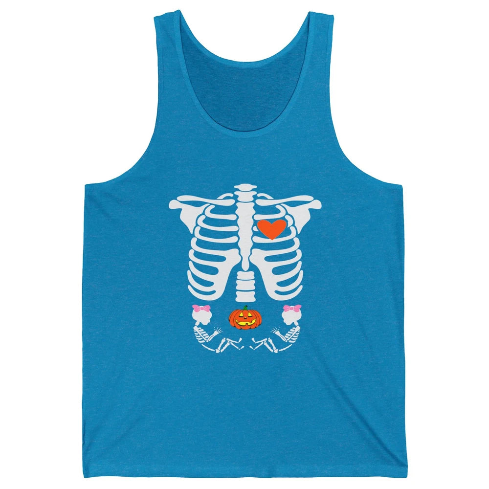 Pregnant Halloween Skeleton Baby Twins Witch Pumpkin Costume Unisex Jersey Tank