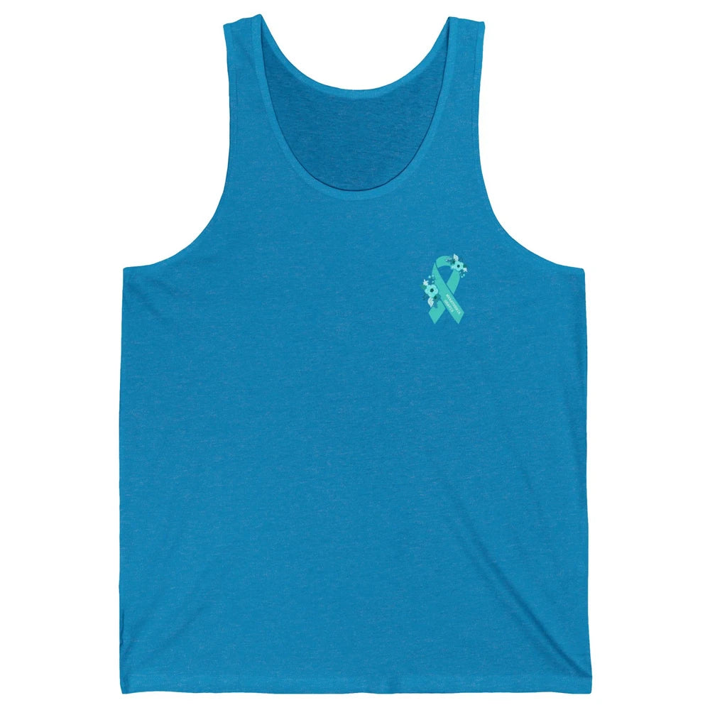 Myasthenia Gravis Awareness Floral Teal Ribbon Pocket Size Unisex Jersey Tank