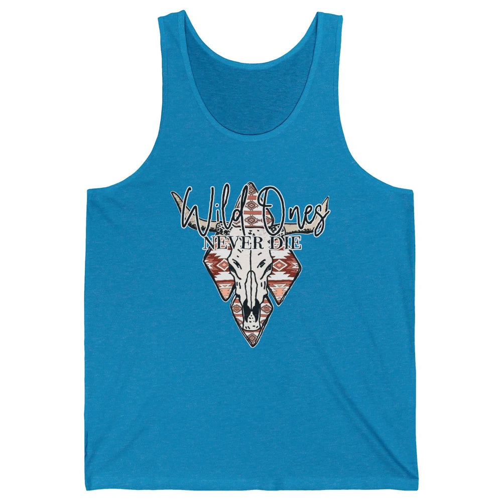 Retro Bull Skull Aztec Wild Ones Never Die Western Country Unisex Jersey Tank