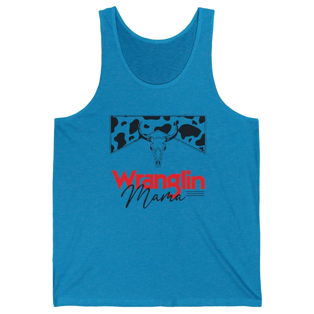 Retro Cowhide Bull Skull Wrangling Mama Western Country Girl Unisex Jersey Tank