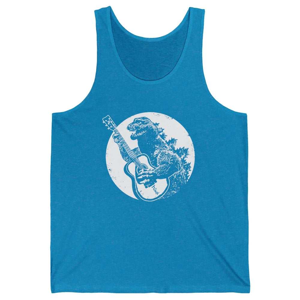 Retro Dinosaur Playing Bass Guitar T-Rex Guitarist Musician Unisex Jersey Tank