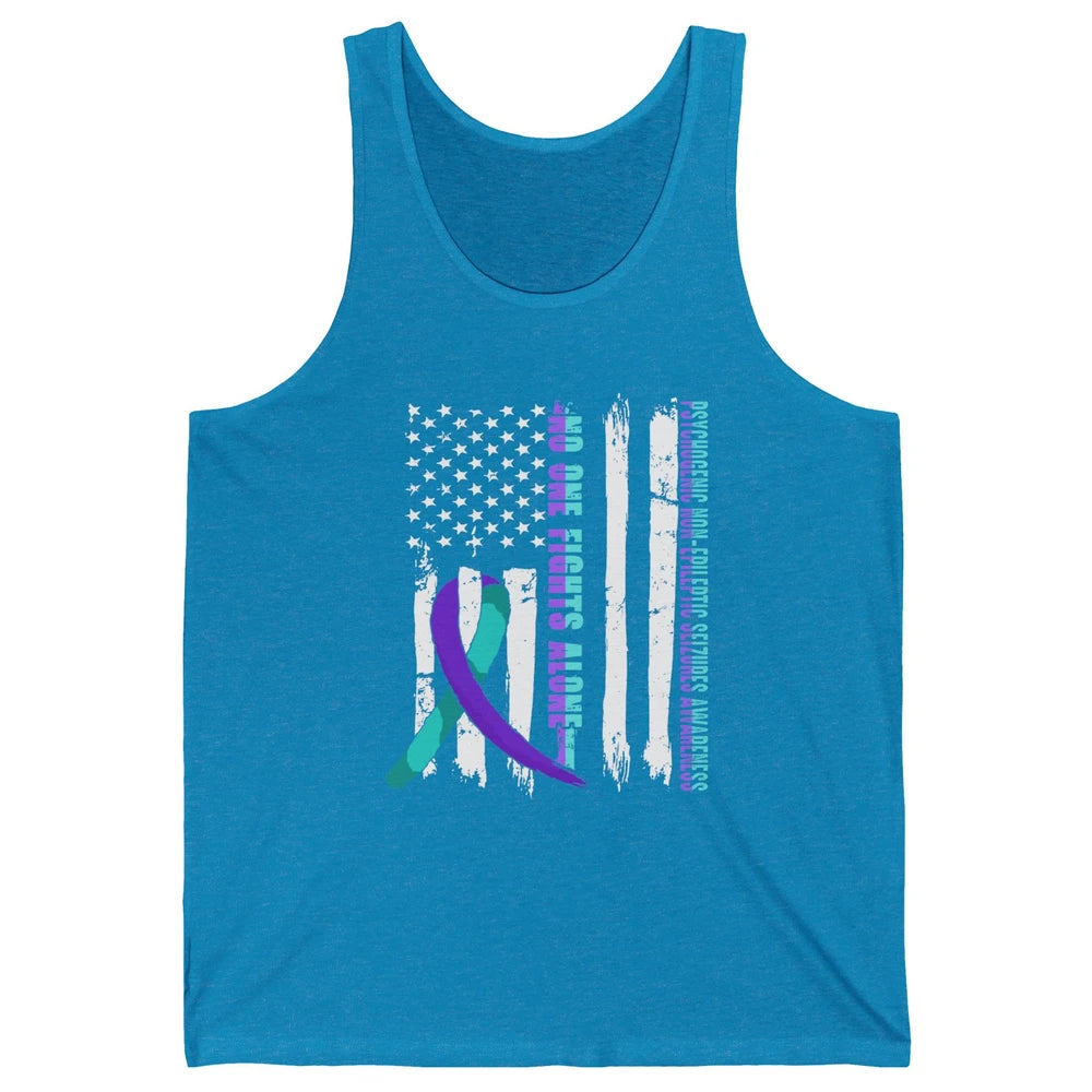 PNES Awareness Purple Teal Ribbon No One Fight Alone US Flag Unisex Jersey Tank
