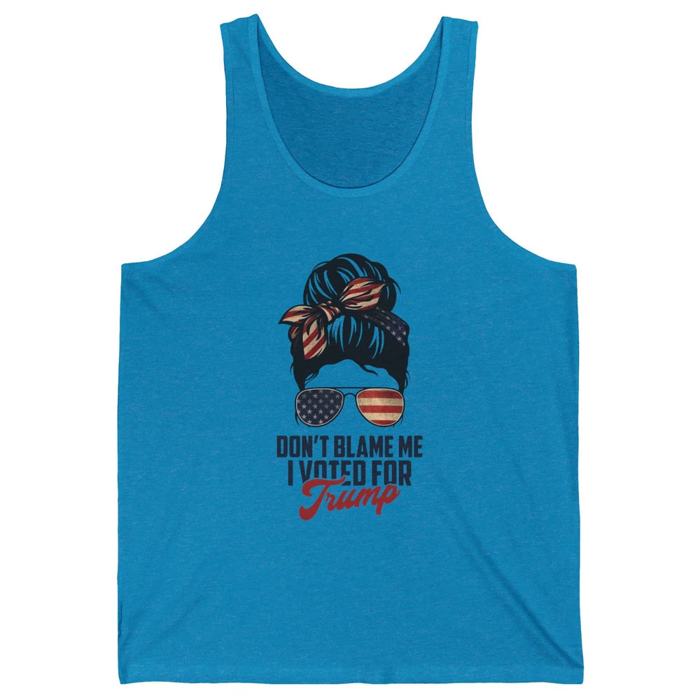 Retro Messy Bun US Flag Glasses I Voted For Trump Republican Unisex Jersey Tank