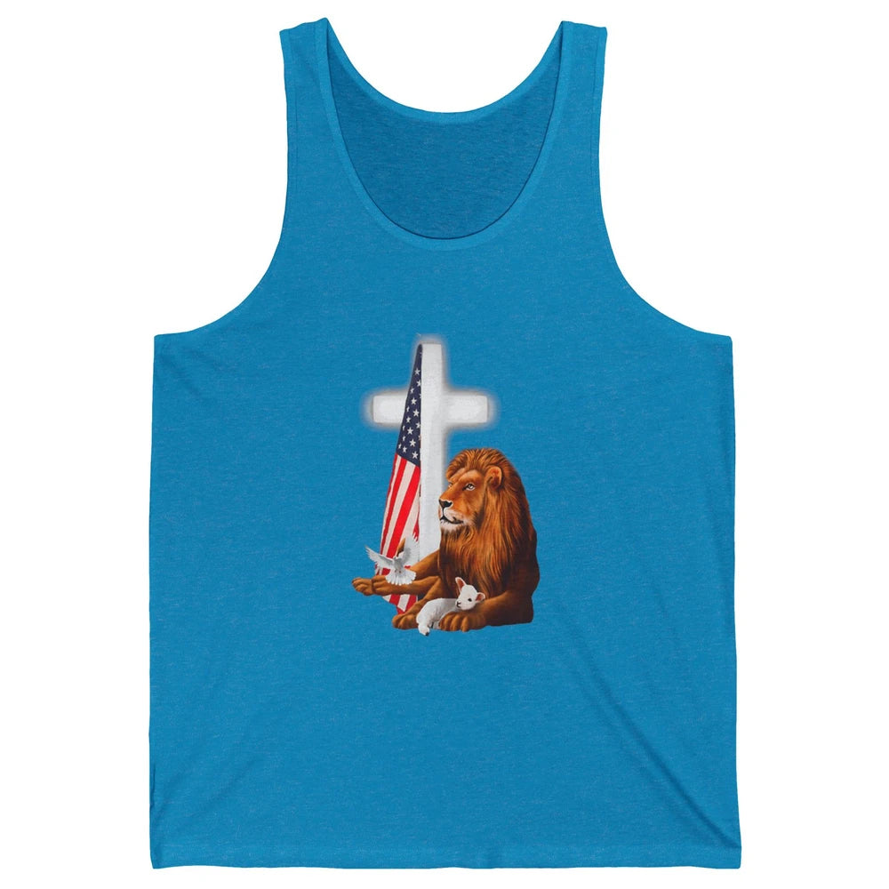 Patriotic Christian Lamb Bible Verse Lion Cross Religious Unisex Jersey Tank