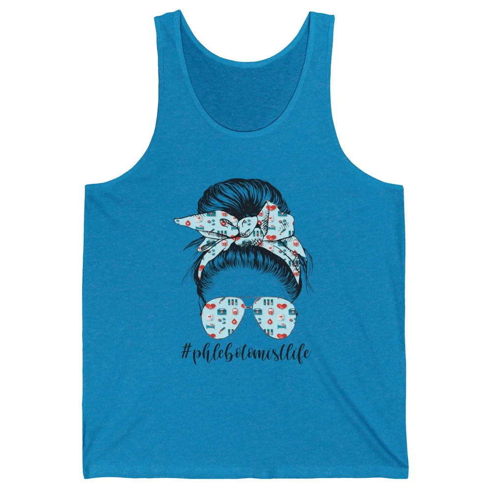 Retro  Phlebotomist Life Messy Bun Mom Phlebotomy Symbols Unisex Jersey Tank