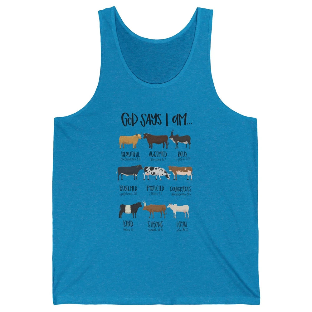 Retro Country Cows God Says I Am Bible Christian Western Unisex Jersey Tank
