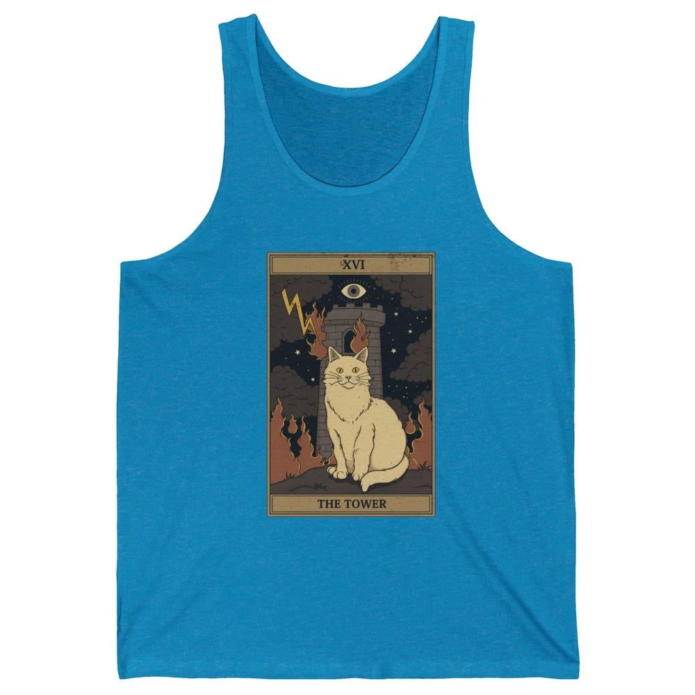 Retro Halloween Cat Witch The Tower Tarot Card Witchcraft Unisex Jersey Tank