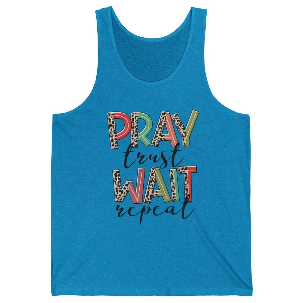 Retro Leopard Pray Wait Trust Repeat Christian Motivational Unisex Jersey Tank
