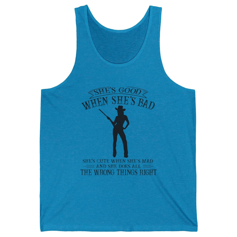 Retro Cowgirl She's Good When She's Bad Western Country Girl Unisex Jersey Tank