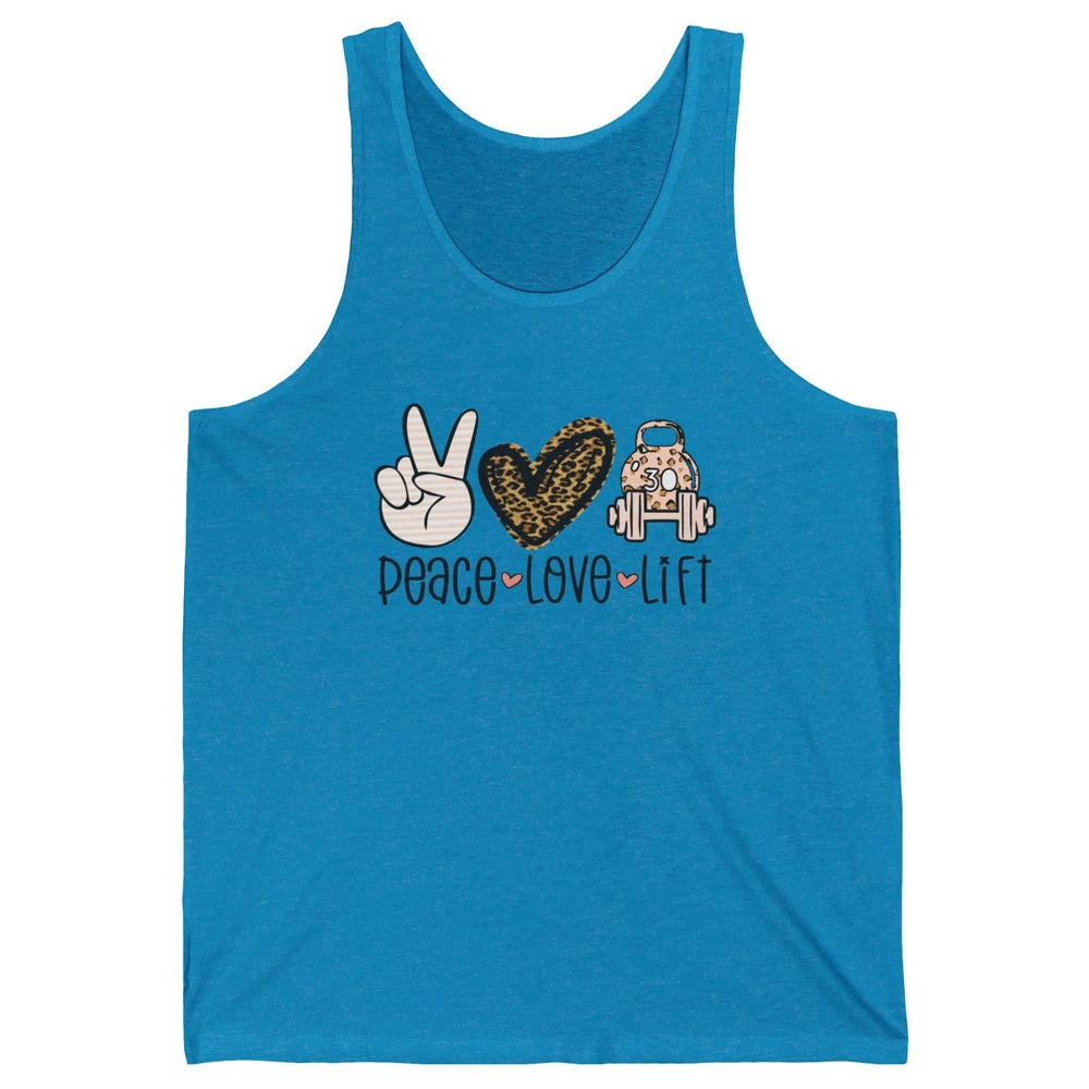 Peace Love Lift Leopard Fitness Workout Gym Trainer Gift Unisex Jersey Tank