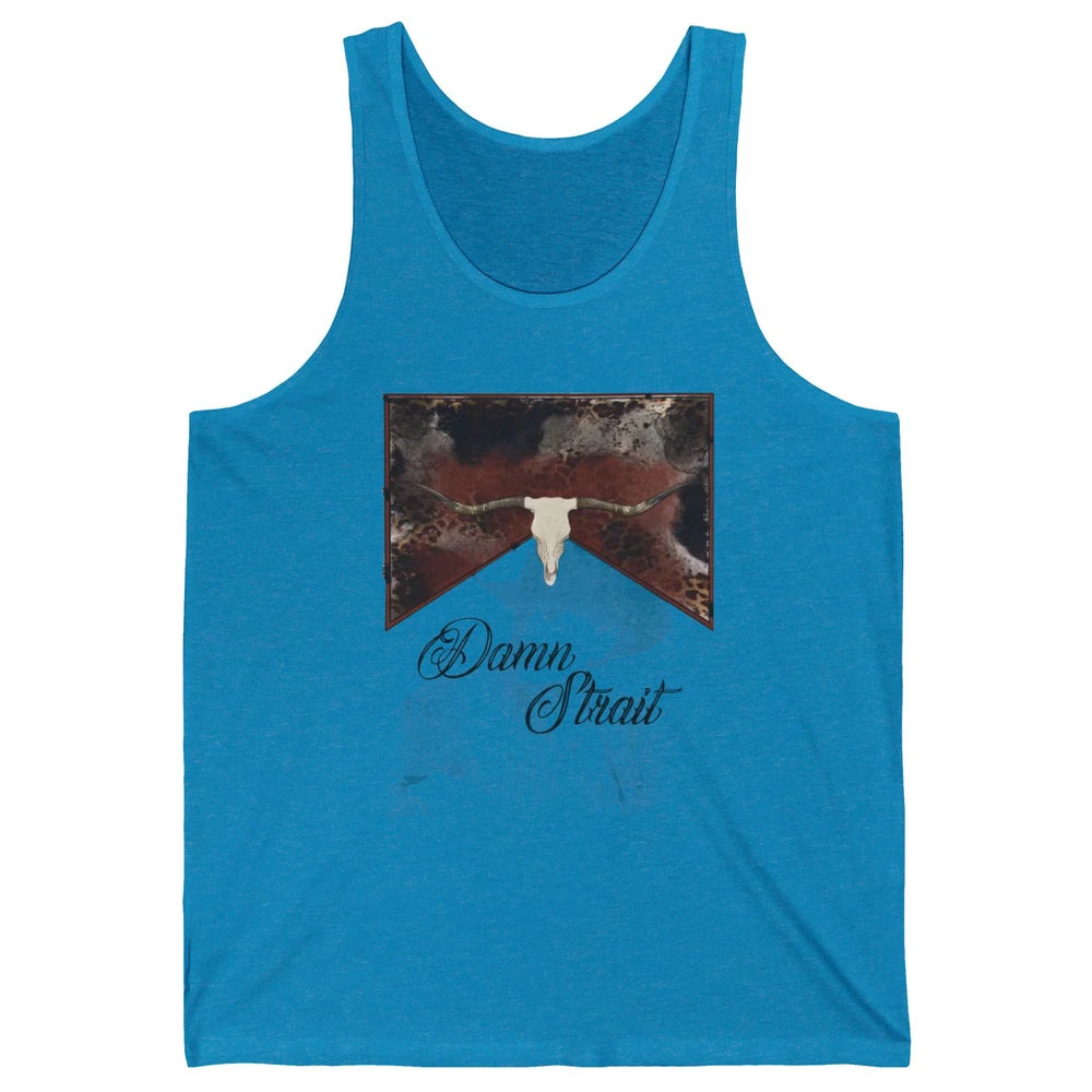 Retro Leopard Bull Skull Damn Strait Western Country Cowboy Unisex Jersey Tank