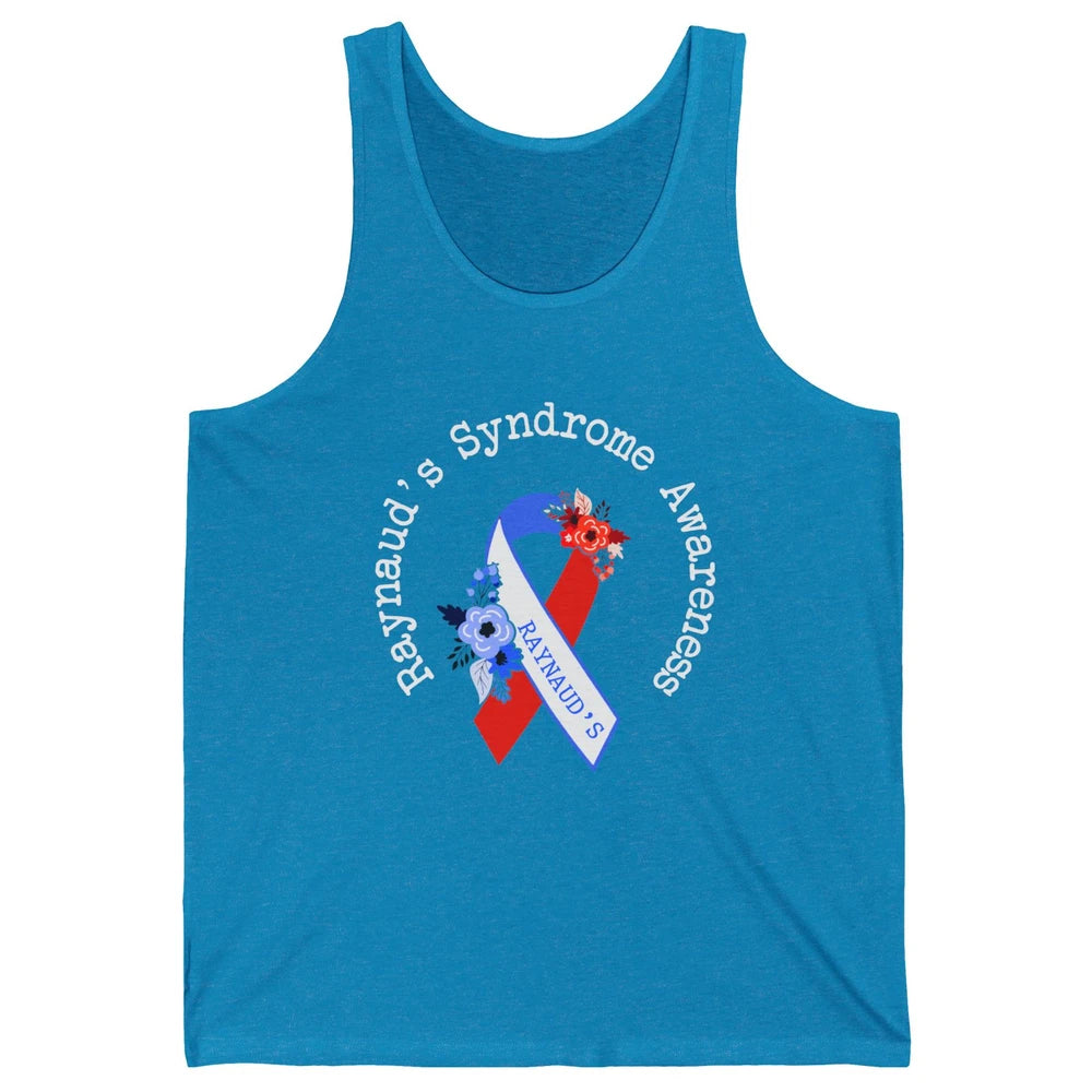 Raynaud's Syndrome Awareness Support Floral Red Blue Ribbon Unisex Jersey Tank