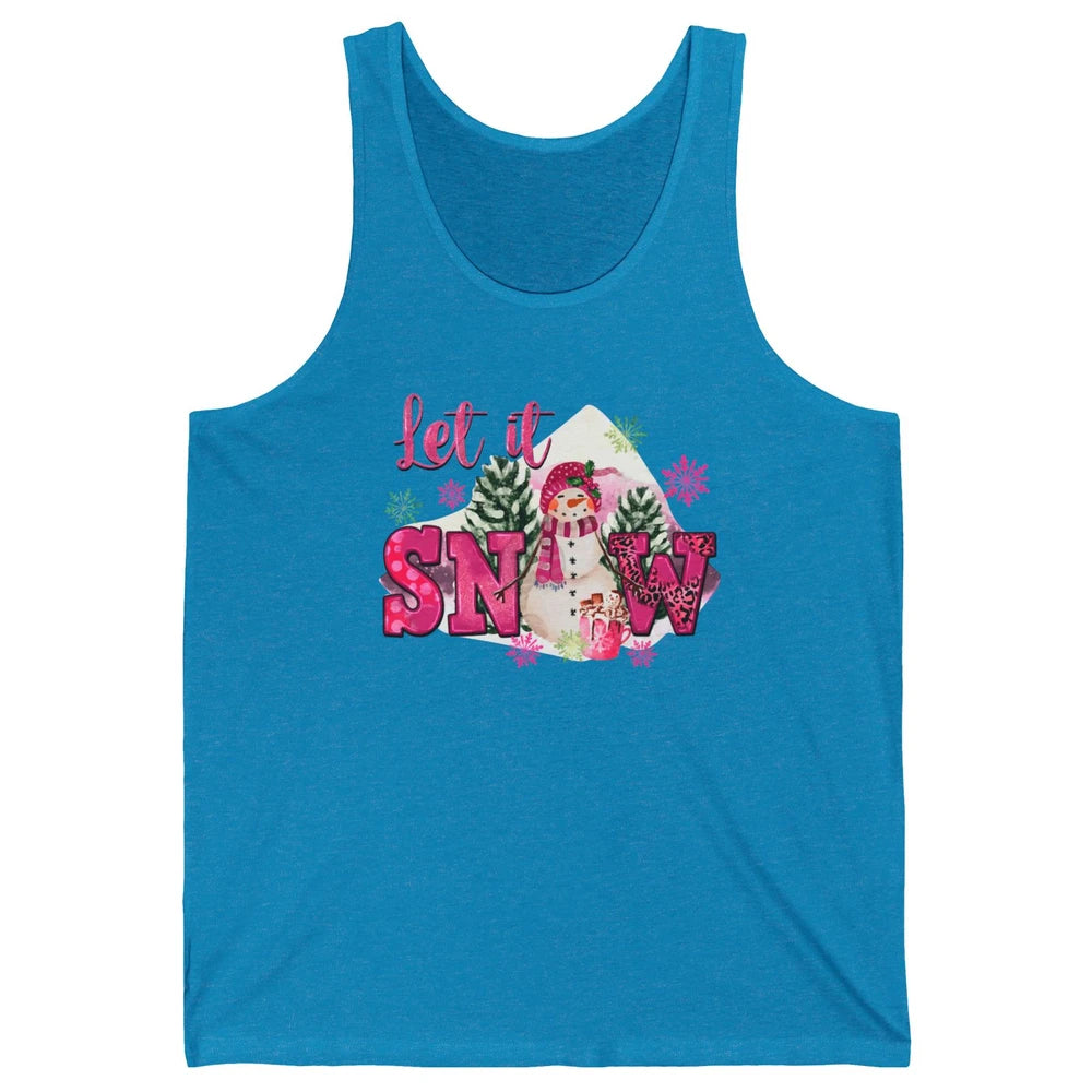 Retro Pink Christmas Snowman Let It Snow Winter Cozy Season Unisex Jersey Tank