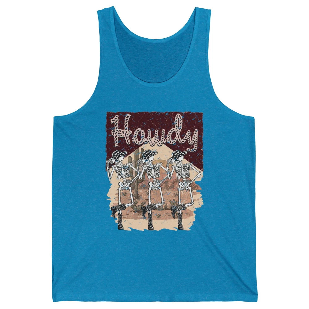 Retro Desert Cowboy Skeleton Dancing Howdy Western Halloween Unisex Jersey Tank
