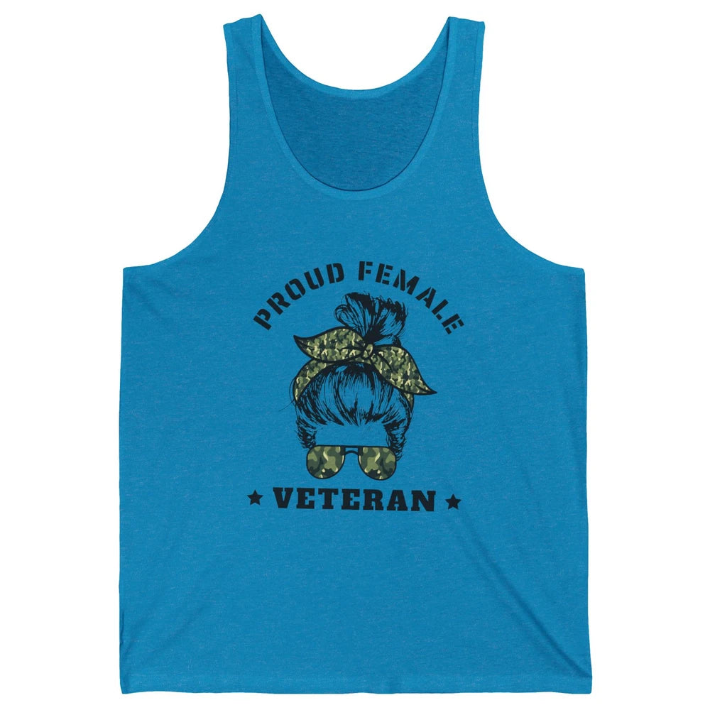 Proud Female Messy Camo Bun Army Mom Military Veterans Day Unisex Jersey Tank