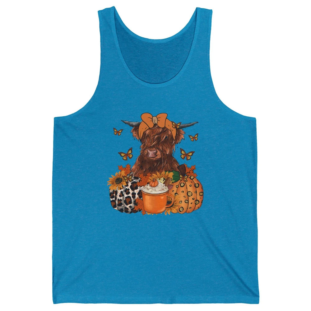 Retro Fall Highland Cow Pumpkin Western Country Farm Autumn Unisex Jersey Tank