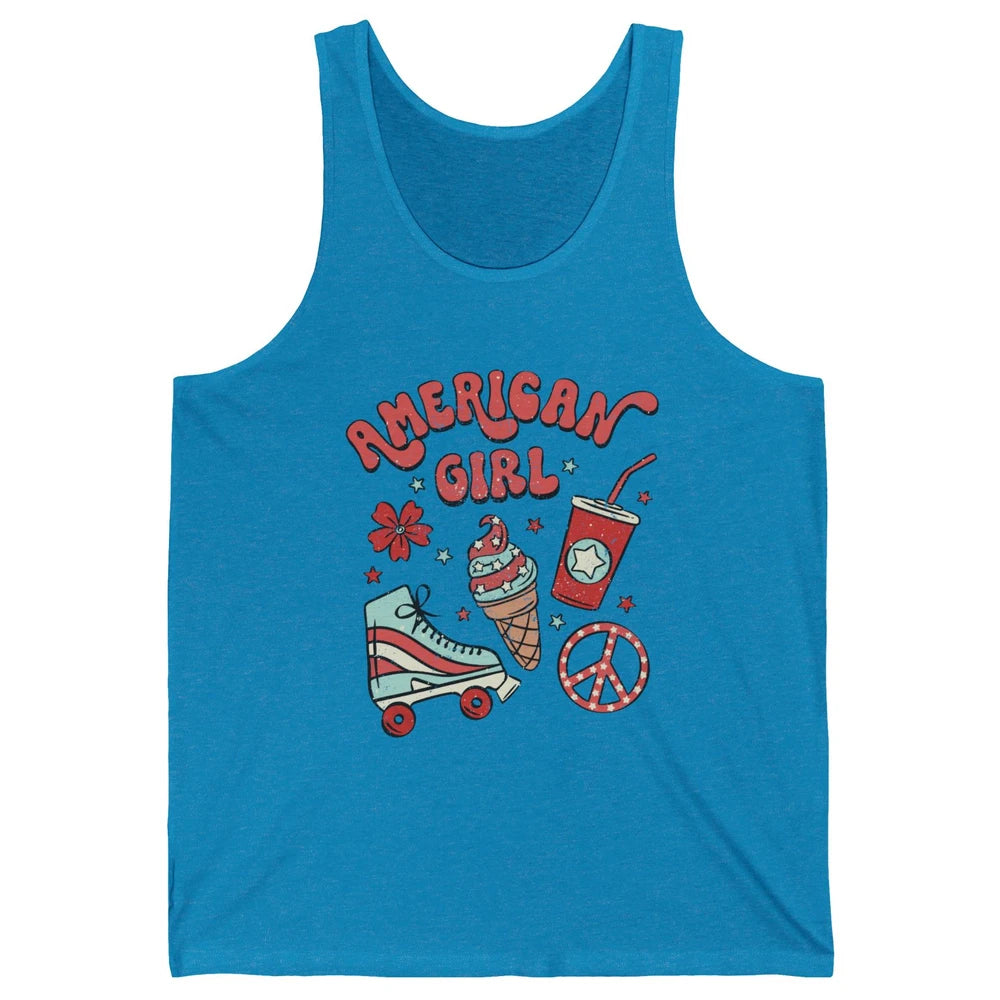 Retro American Girl Fourth Of July Party Ice Cream Patriotic Unisex Jersey Tank